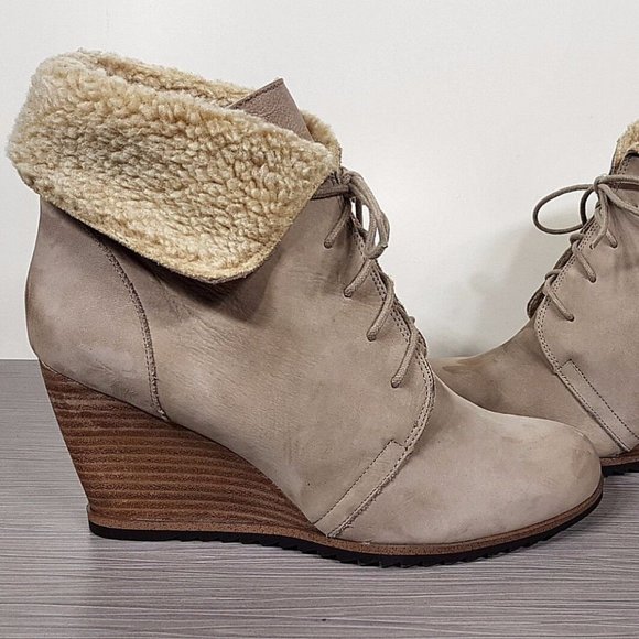 Caslon Gaby Faux Shearling Lace-Up Bootie, Sand Leather, Womens Size 11 M / 41 - Picture 7 of 11